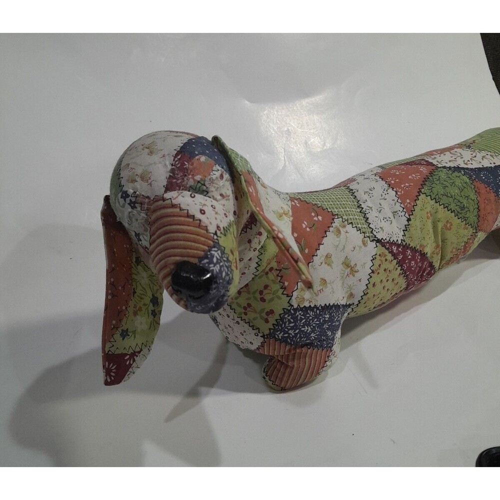 Vintage Dauschund Plush, Patchwork, 16 inch long, 1970s?